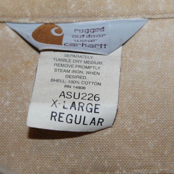 Vintage Carhartt Button Up Canvas Denim Work Shirt Tan ASU226 Size XL H12874 - Picture 3 of 8